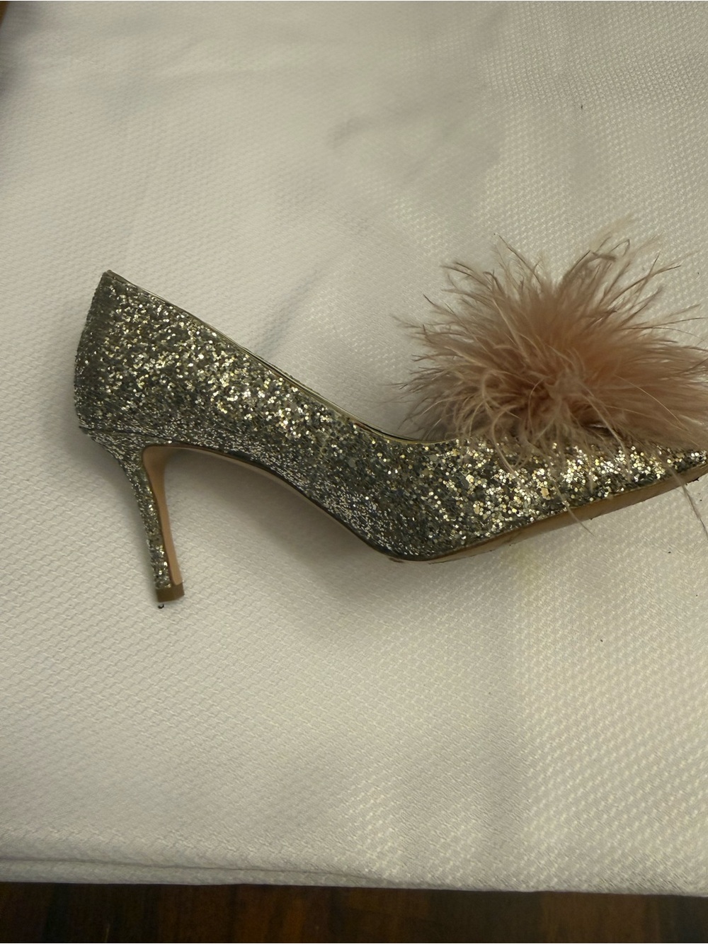 kate spade Gold Glitter Pump with Blush Feather Pom - Picture 4 of 6